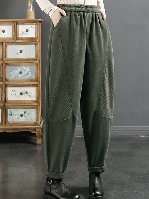 Pantalones Harem cálidos de felpa Croduroy vintage de talla grande para mujer