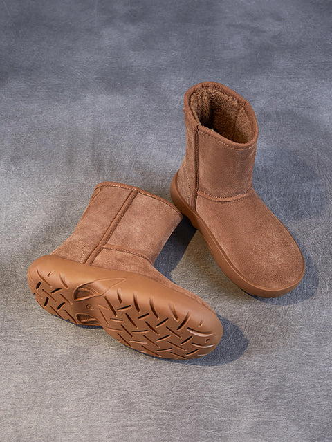 Women Winter Warm Fleece-lined Leather Low Heel Snow Boots