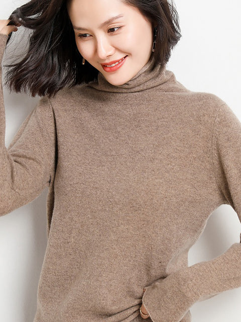 Women Autumn Turtleneck 100%Wool Soft Solid Bottom Sweater