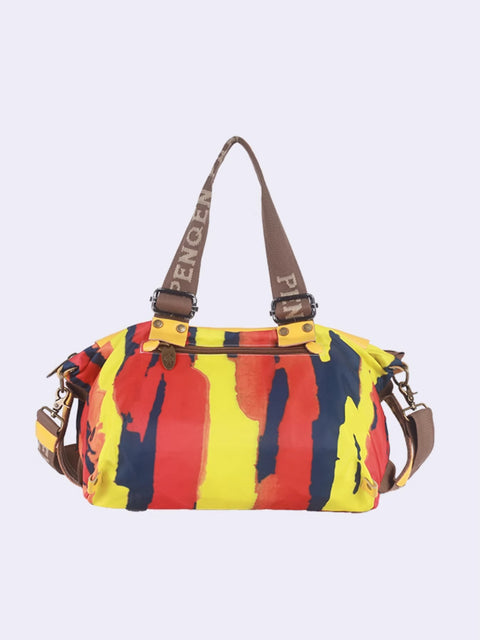 Bolso bandolera retro de piel con empalmes para mujer