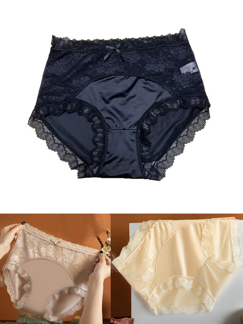 3 piezas de ropa interior de encaje de cintura alta de color puro para mujer