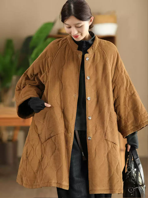 Women Autumn Casual Solid Warm Corduroy Padded Coat