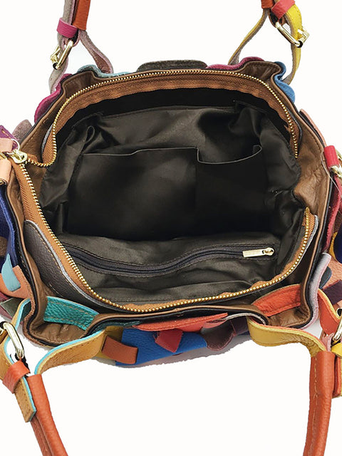 Bolso empalmado a cuadros de cuero genuino a la moda para mujer