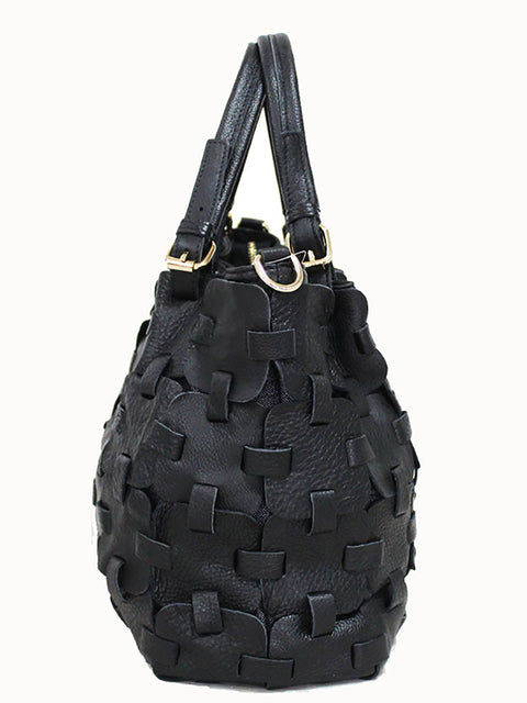 Bolso empalmado a cuadros de cuero genuino a la moda para mujer