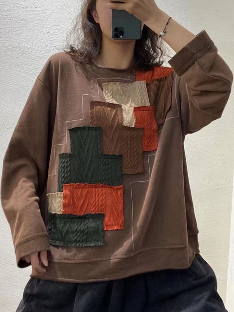 Sudadera holgada de retales Vintage para mujer de otoño de talla grande