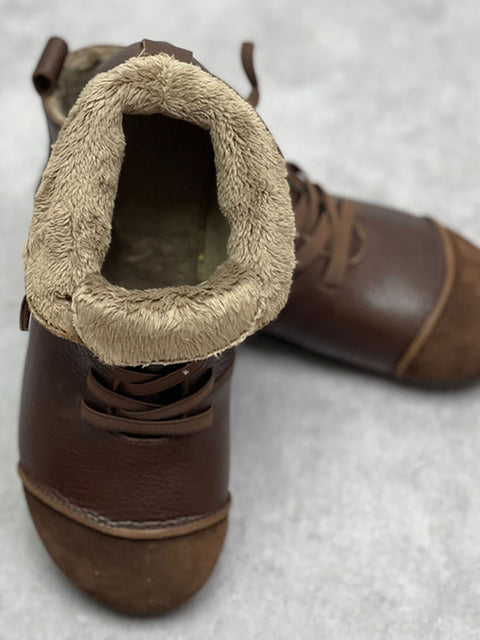 Mujer Invierno Vintage Cuero Cordón Empalme Tobillo Botas