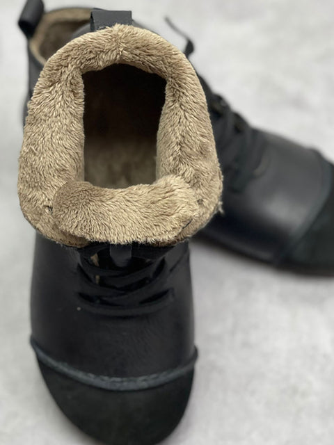 Mujer Invierno Vintage Cuero Cordón Empalme Tobillo Botas