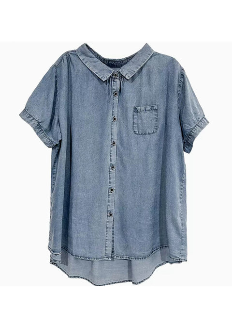 Camisa vaquera con bolsillos y botones de talla grande para mujer de verano