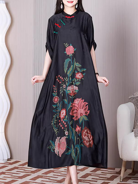 Mujeres de talla grande Flor étnica Vestido suelto de forma A