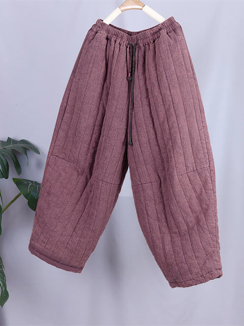 Pantalones acolchados de algodón lisos de invierno para mujer de talla grande