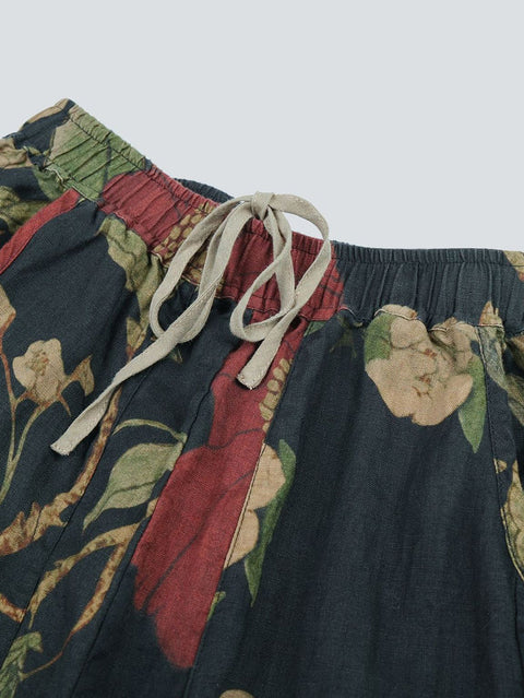 Bloomers empalmados de lino con flores artísticas para mujer