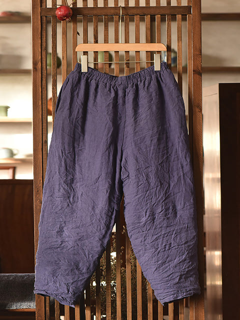 Pantalones Harem acolchados de lino liso vintage para mujer