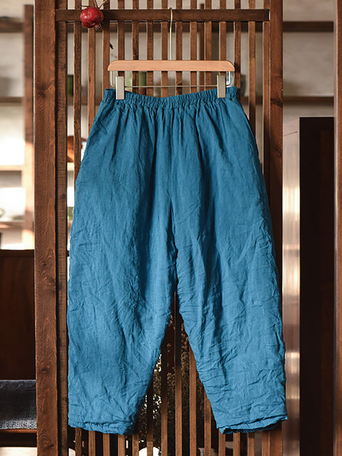 Pantalones Harem acolchados de lino liso vintage para mujer