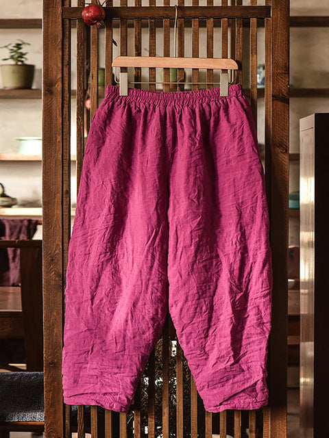 Pantalones Harem acolchados de lino liso vintage para mujer