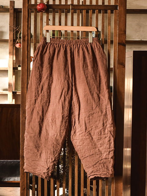 Pantalones Harem acolchados de lino liso vintage para mujer