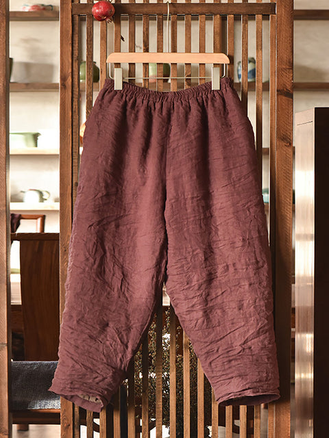 Pantalones Harem acolchados de lino liso vintage para mujer