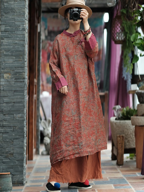 Vestido de verano vintage con estampado floral y ramio para mujer