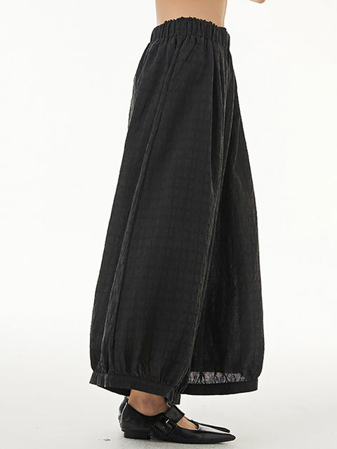 Women Summer Artsy Plaid Loose Thin Wide-leg Pants