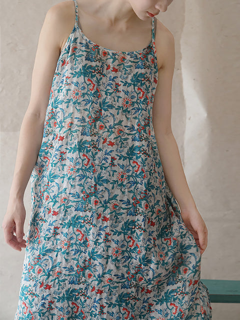 Vestido estilo chaleco de verano con estampado floral vintage de ramio para mujer