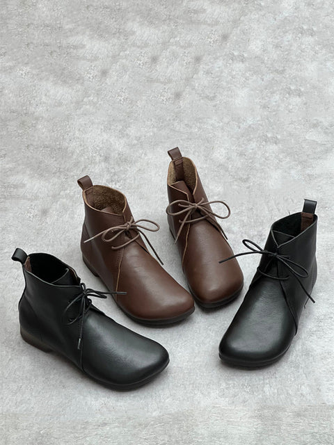 Botas de piel auténtica con cremallera y tiras sólidas para mujer, otoño