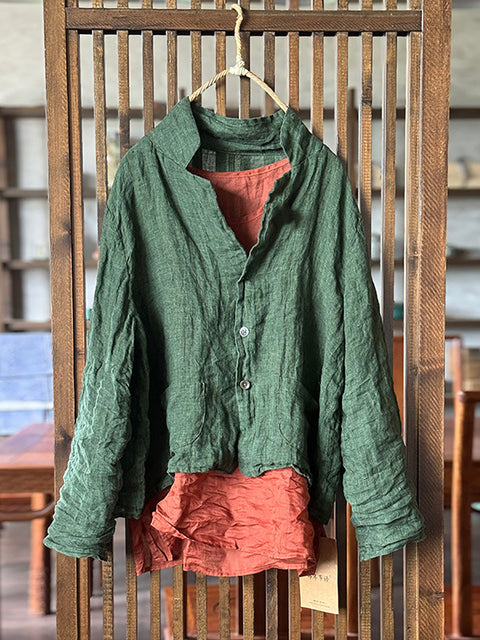 Camisa de lino lisa de estilo vintage para mujer, otoño