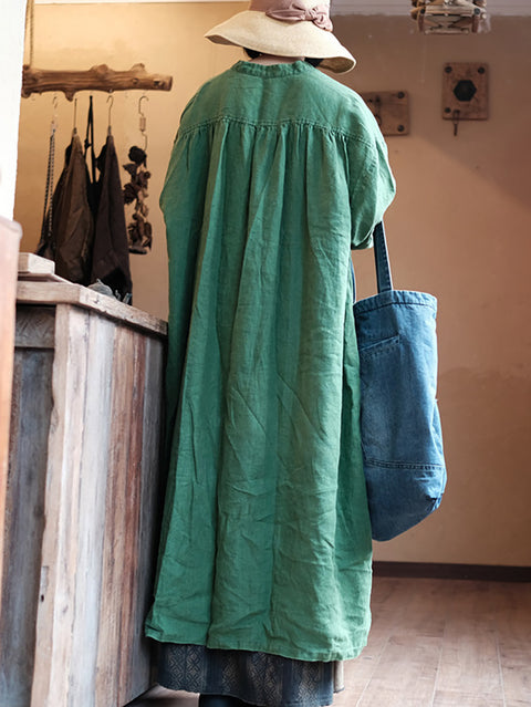 Vestido estilo túnica de lino con flores vintage de verano para mujer