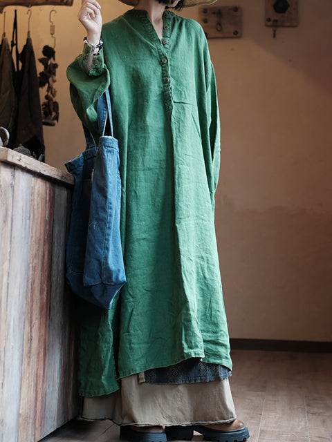 Vestido estilo túnica de lino con flores vintage de verano para mujer