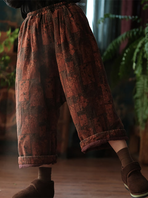 Pantalones harén de algodón con estampado floral vintage de otoño para mujer