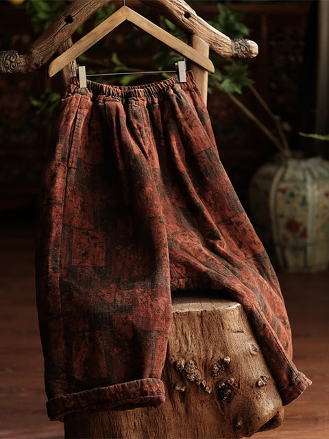 Pantalones harén de algodón con estampado floral vintage de otoño para mujer