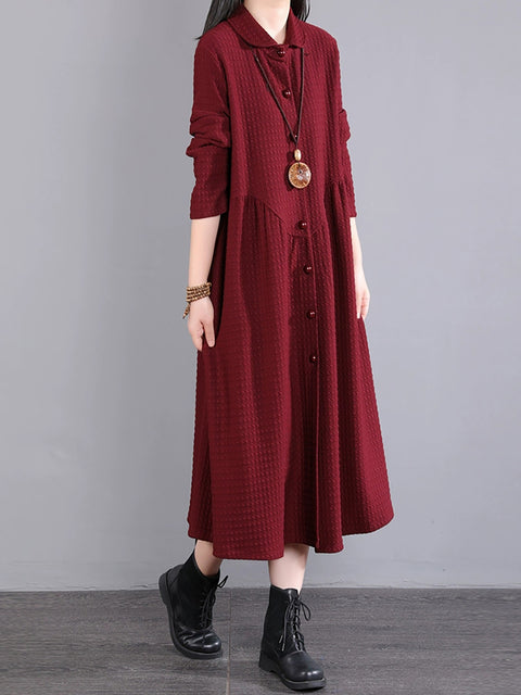 Vestido tipo túnica de lino 100 % vintage de otoño para mujer, de talla grande y acolchado