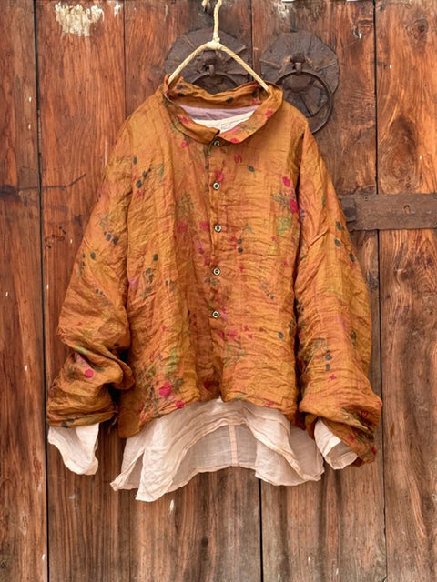 Camisa de otoño con botones y bolsillos de ramio para mujer