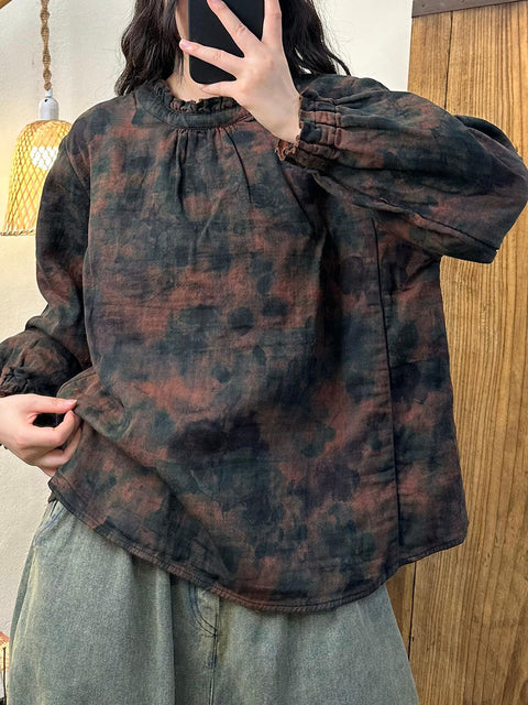 Camisa de lino lisa de estilo vintage para mujer, otoño