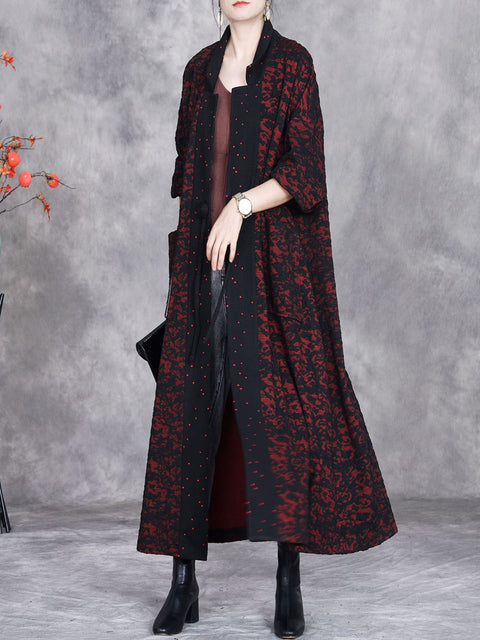 Women Artsy Autumn Flower Strap Cardigan Loose Coat