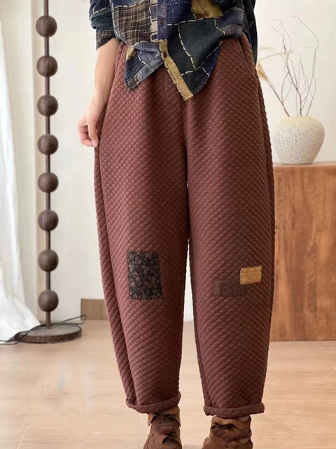 Pantalones anchos de lino con cuadros informales de verano para mujer