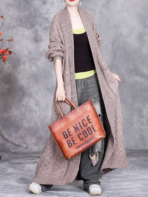 Women Autumn Artsy Solid V-Neck Knit Cardigan Coat