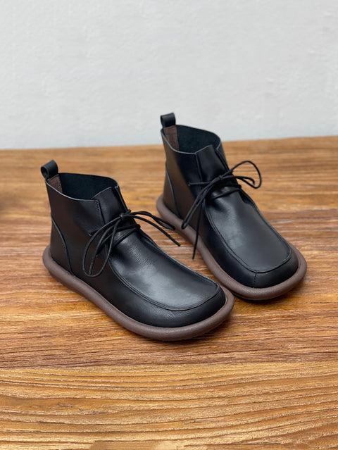 Botas planas de piel auténtica suave estilo retro de invierno para mujer