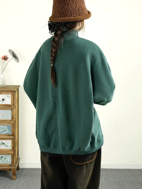 Women Autumn Retro Horse Half-Turtleneck Cotton Sweatshirt