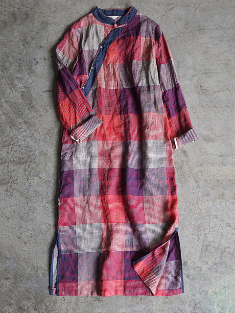 Vestido tipo túnica de lino con bordado liso de verano vintage para mujer