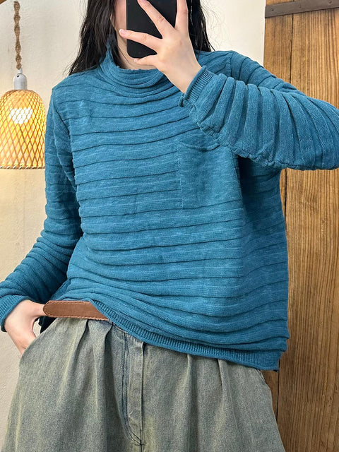 Sudadera informal de algodón con cuello redondo y rayas en bloques de colores para mujer, otoño