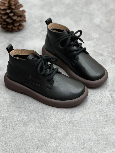 Women Winter Warm Genuine Leather Strap Flat Boots