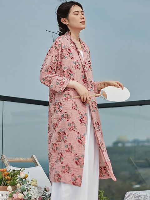 Camisa de otoño con botones y bolsillos de ramio para mujer