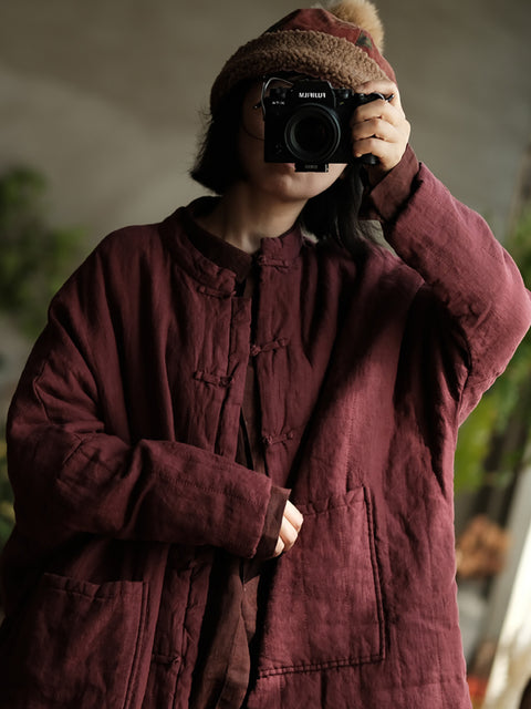 Camisa de otoño con botones y bolsillos de ramio para mujer