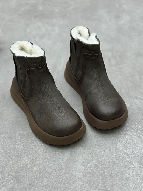 Women Winter Genuine Leather Fleece-lined Mid Heel Boots