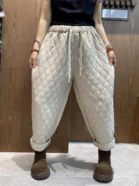 Women Winter Casual Rhomboid Thick Harem Pants