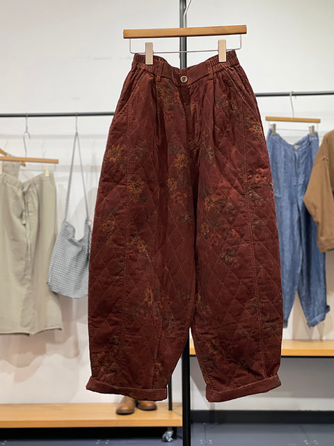 Pantalones harén de mezclilla con estampado retro de flores de otoño para mujer