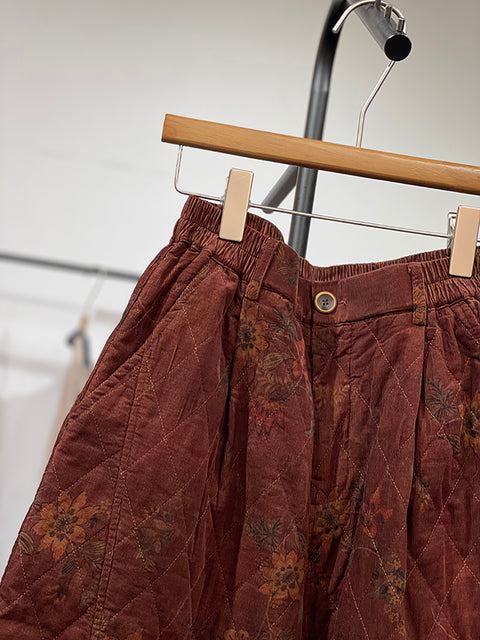 Pantalones harén de mezclilla con estampado retro de flores de otoño para mujer