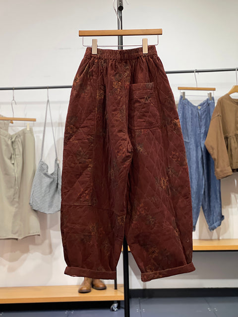 Pantalones harén de mezclilla con estampado retro de flores de otoño para mujer