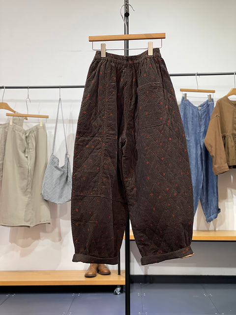 Pantalones harén de mezclilla con estampado retro de flores de otoño para mujer