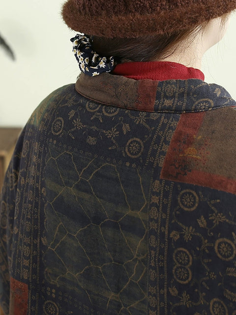 Abrigo de otoño vintage para mujer, con cuello alto y patchwork, 100 % algodón