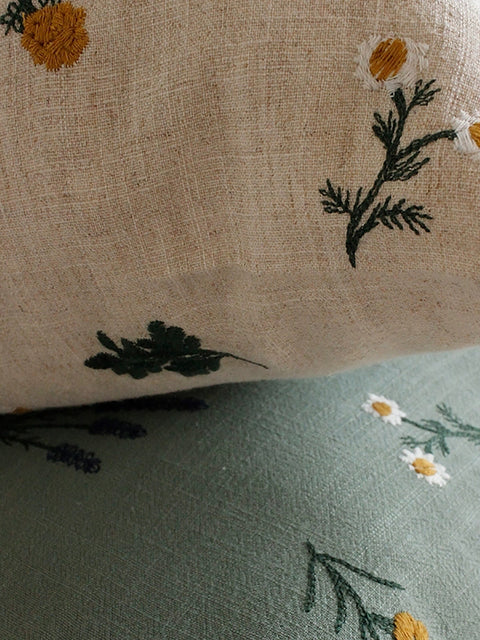 Fundas de almohada de lino con bordados florales artísticos para sofá cama